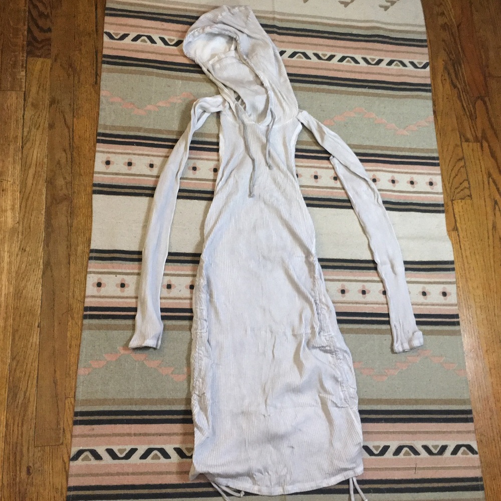 Darker Wavs Gray ribbed Hoodie Turtleneck Maxi dress Open back stretchy new